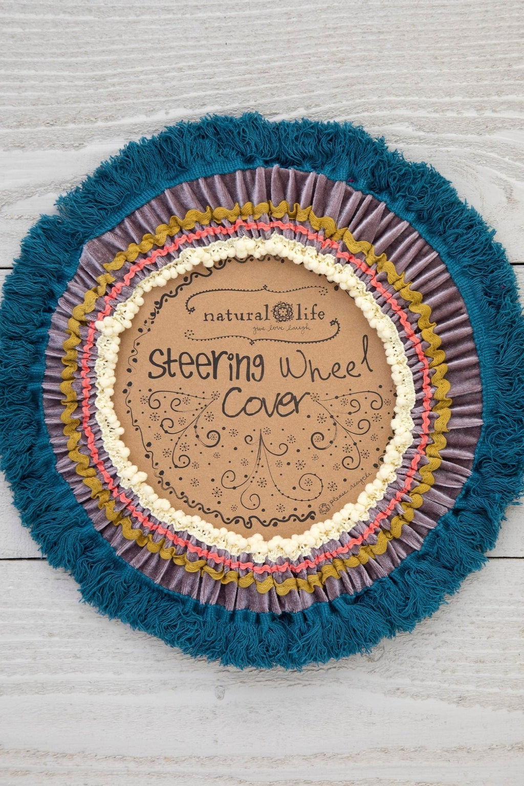 Natural Life Steering Wheel Cover- Velvet Teal/Grey