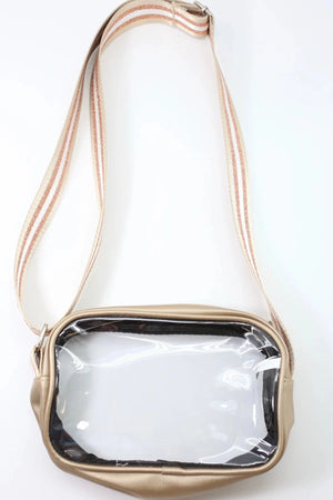 Edmund Clear Crossbody Bag With Glitter Striped Strap