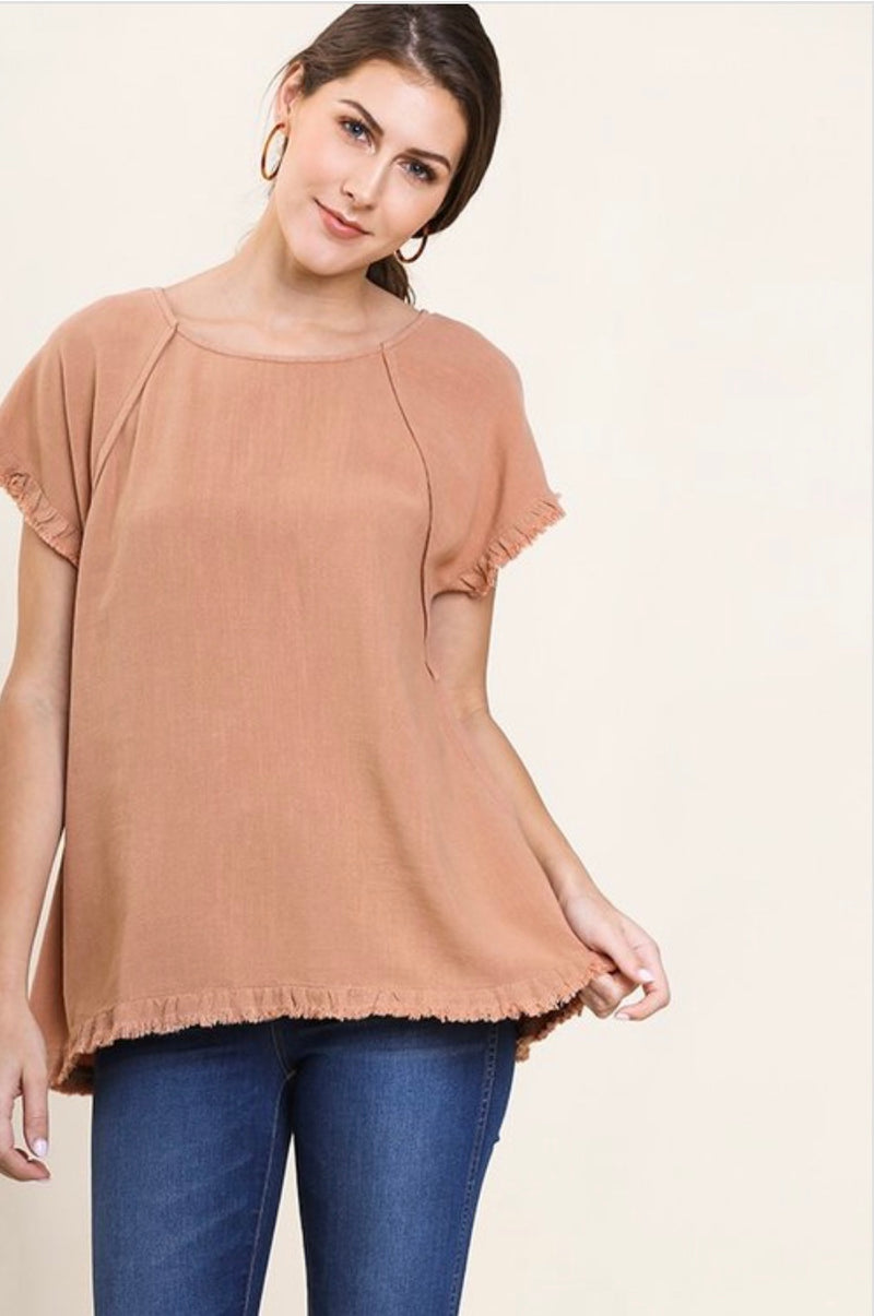 Pintuck Fringe Hem Top