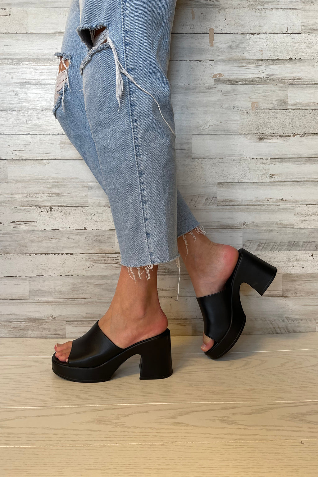 Typo Block Heel Slip-On Sandals-Black