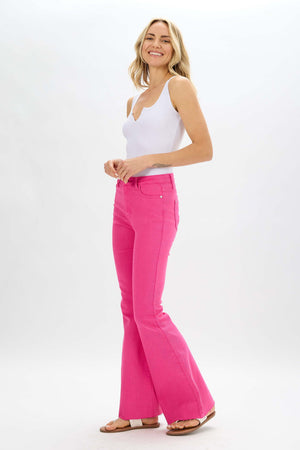 HW Garment Dyed Cut Hem Flare Jeans