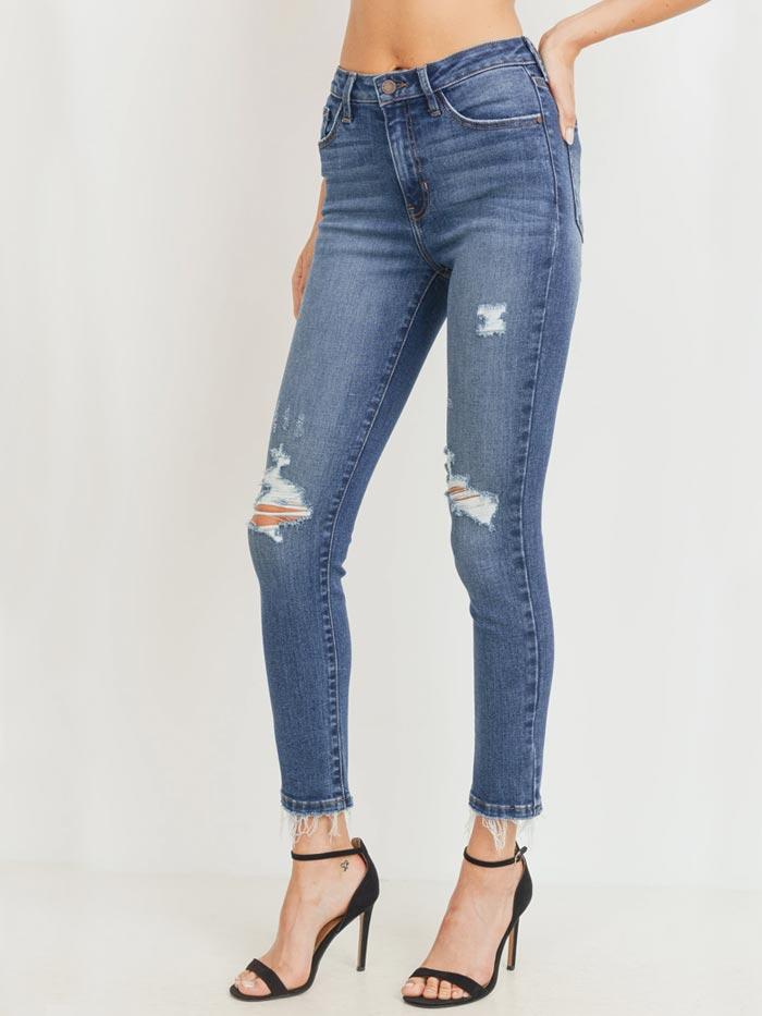 High Rise Destructed Skinny Jeans