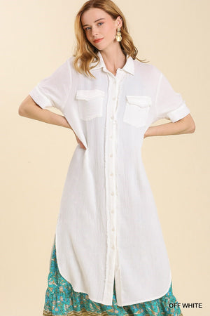 Gauze Button Midi Dress Kimono