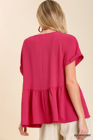 Woven V-Neck Babydoll Top