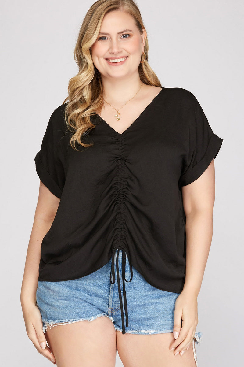Plus Satin Ruched Front Top