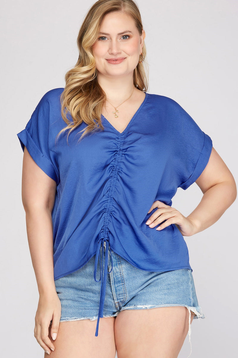 Plus Satin Ruched Front Top