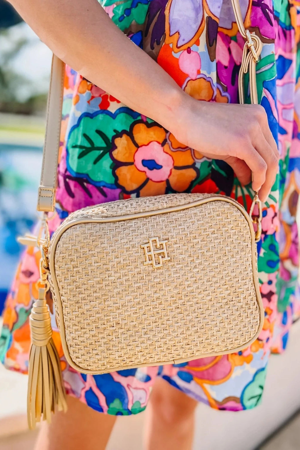 Margot Camera Style Straw Crossbody Bag