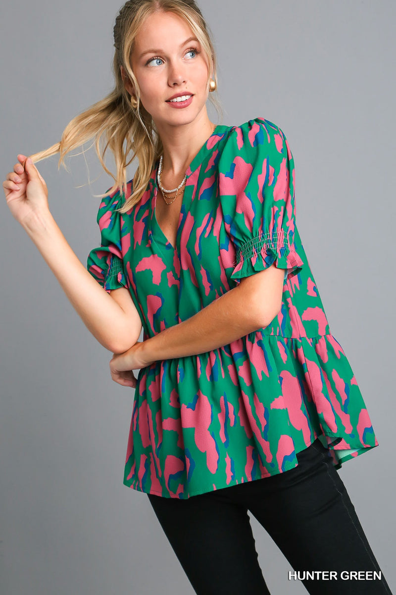 Abstract Print Peplum Top