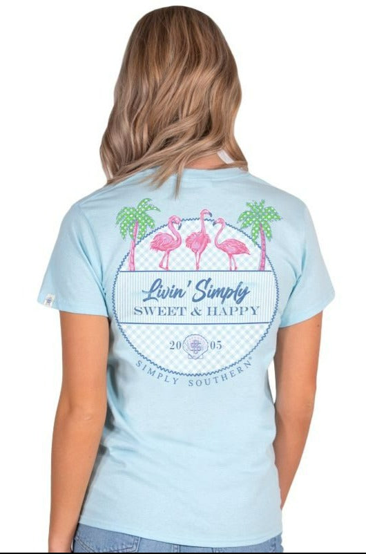 SS Livin Simply Sweet & Happy Flamingo Tee