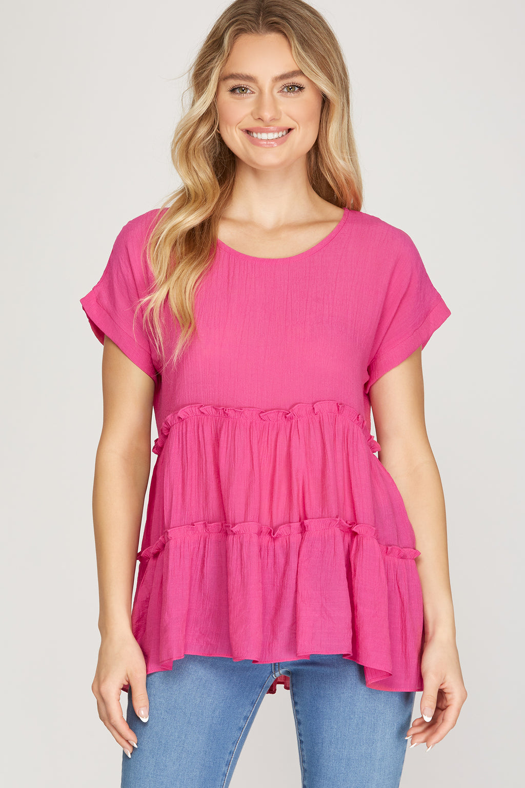 Woven Ruffle Tier Top