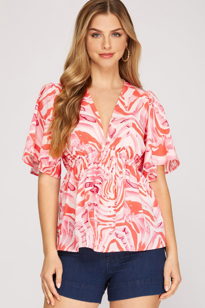 Plunge Print Top