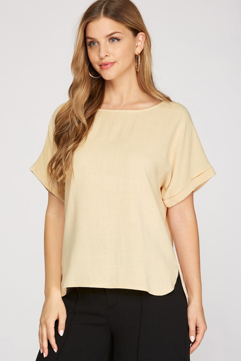 Rounded Hem Linen Top