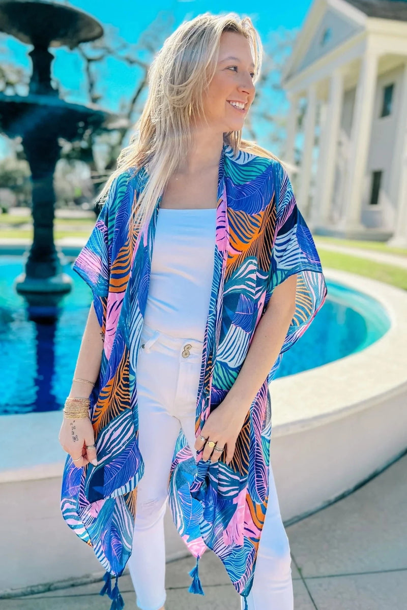 Siesta Key Palm Printed Kimono