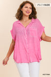 Plus Fray Hem Button Top