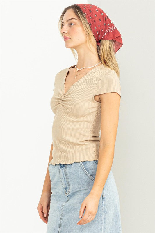 Ruched Bust Ribbed Top