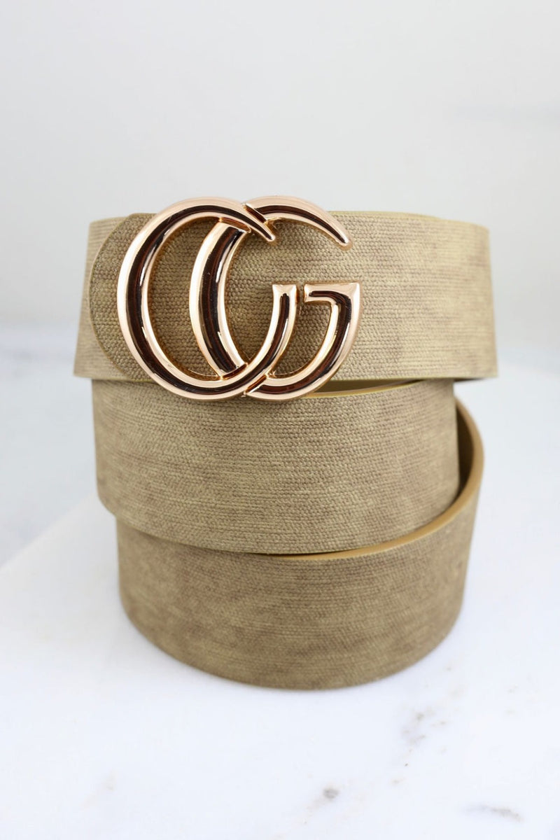 Popwell Designer Inspired CG Buckle Textured Belt 1.5"