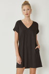 Solid VNeck Pocket Dress