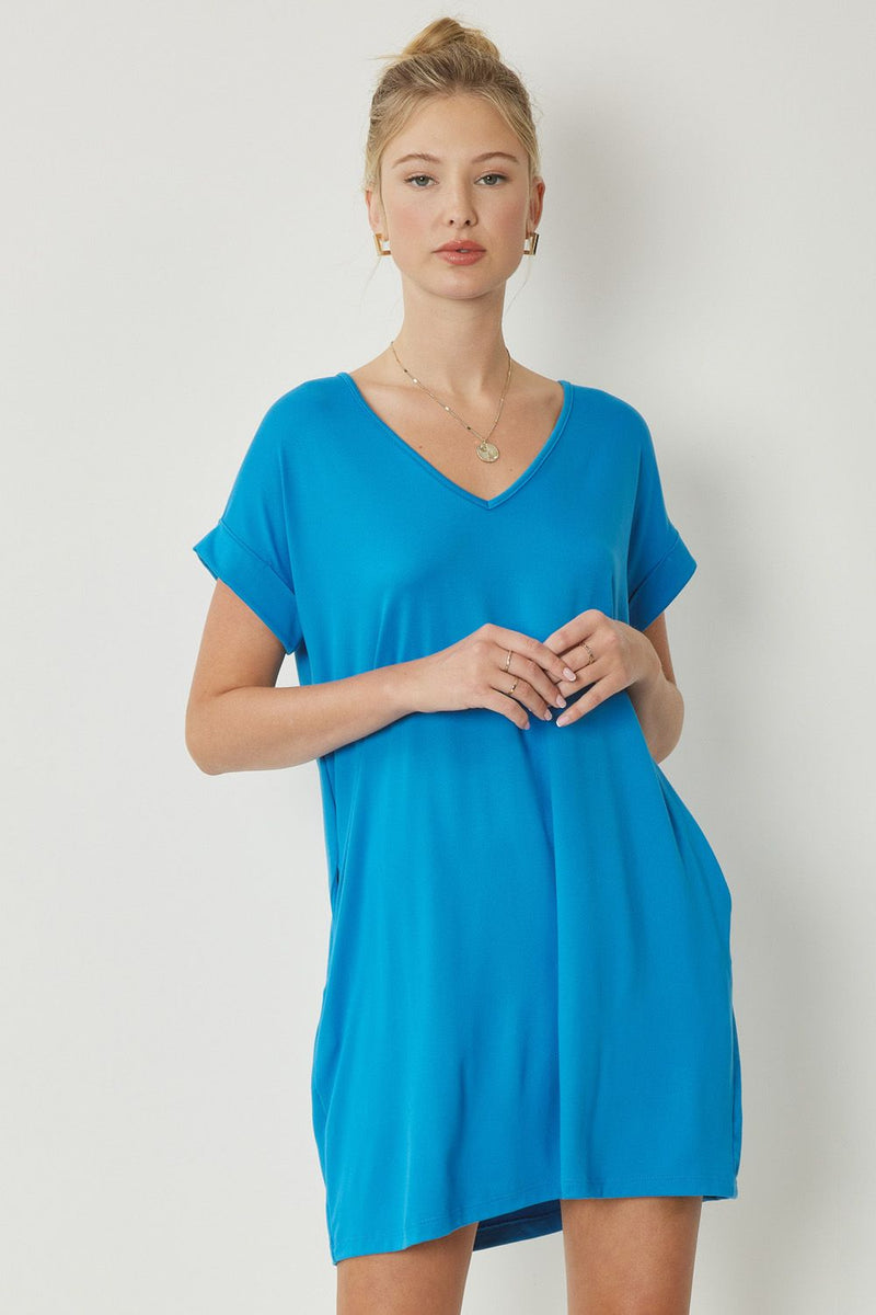 Solid VNeck Pocket Dress