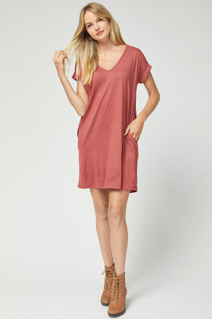 Solid VNeck Pocket Dress