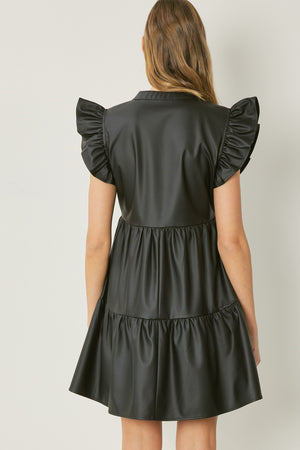 Faux Leather Tiered Dress