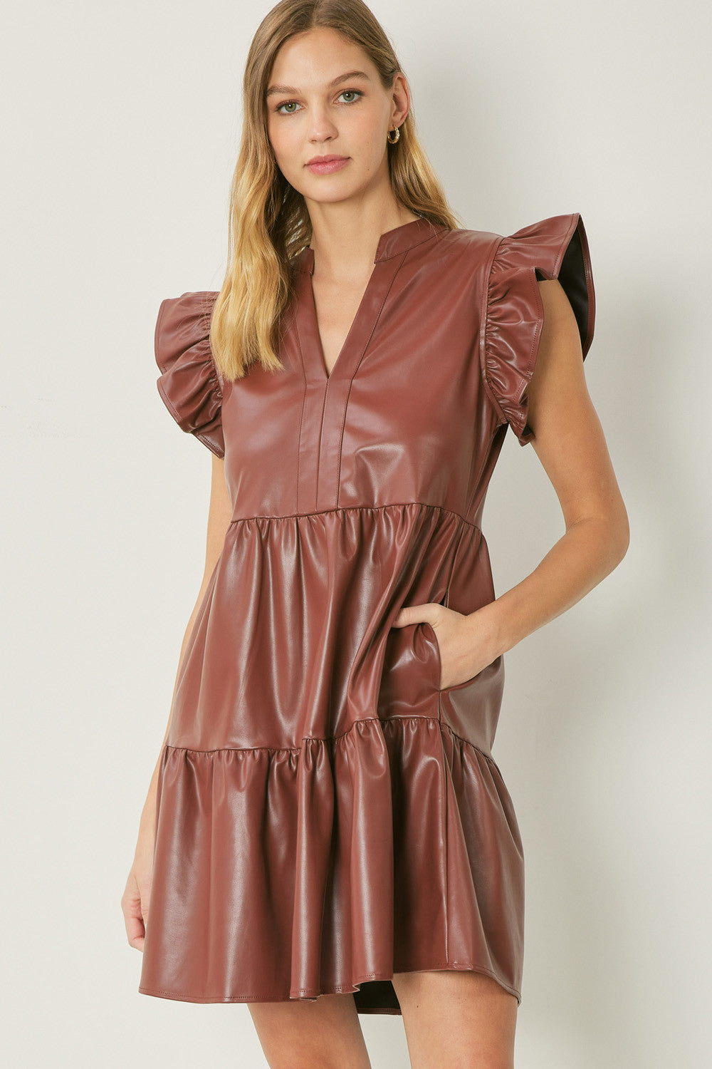 Faux Leather Tiered Dress