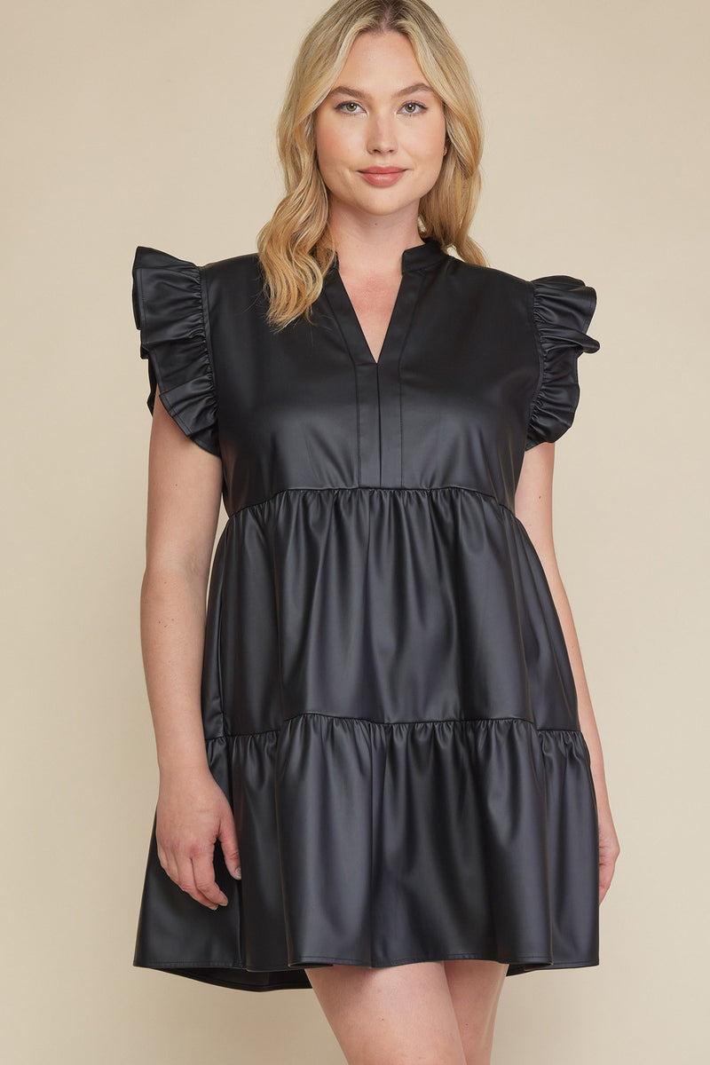 Plus Faux Leather Tiered Dress