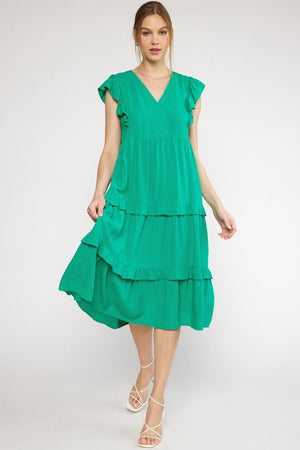 V-Neck Ruffle Tier Midi Dress