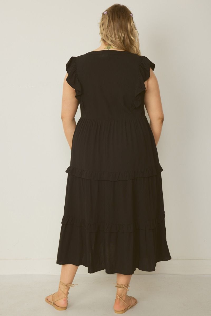 Plus V-Neck Ruffle Tier Midi Dress