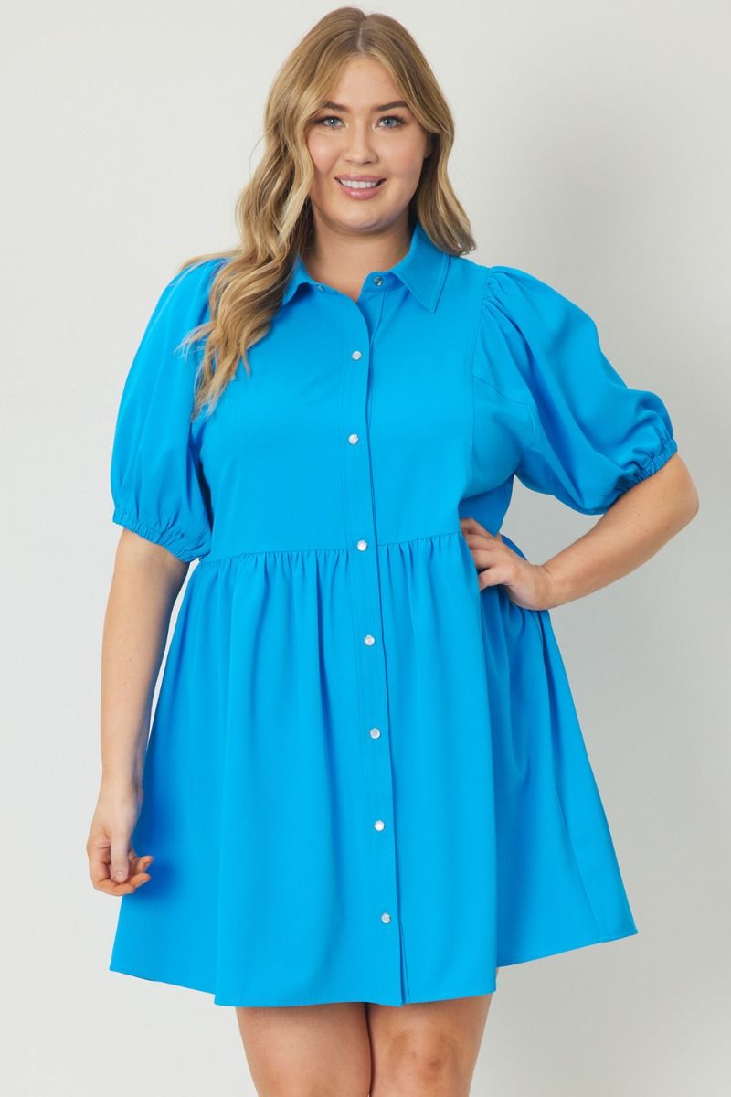 Plus Bubble Sleeve Snap Dress