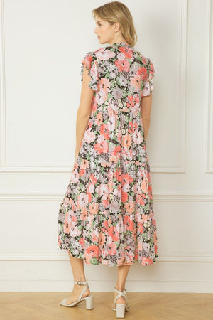 Pintuck Floral Maxi Dress