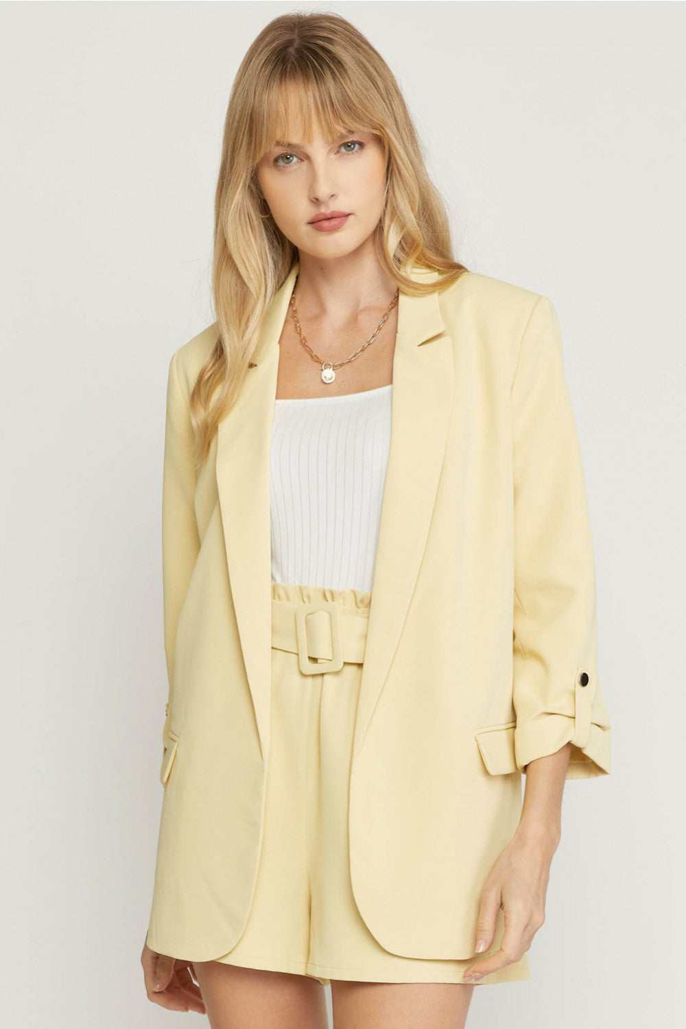 Roll Sleeve Solid Blazer