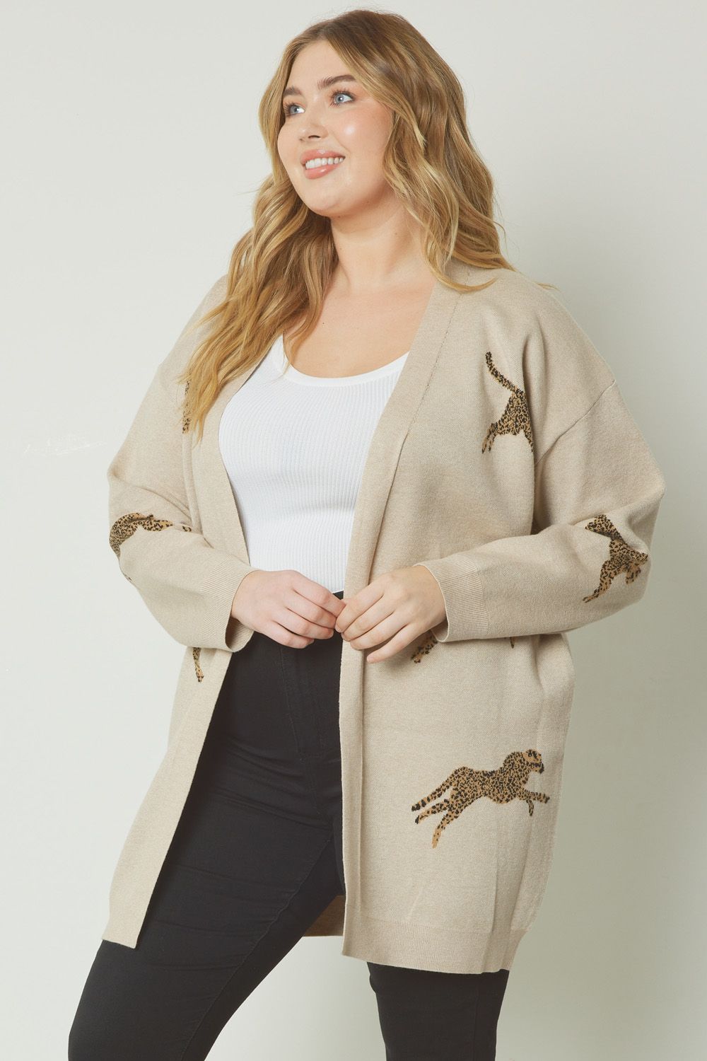 Plus Cheetah Open Front Cardigan