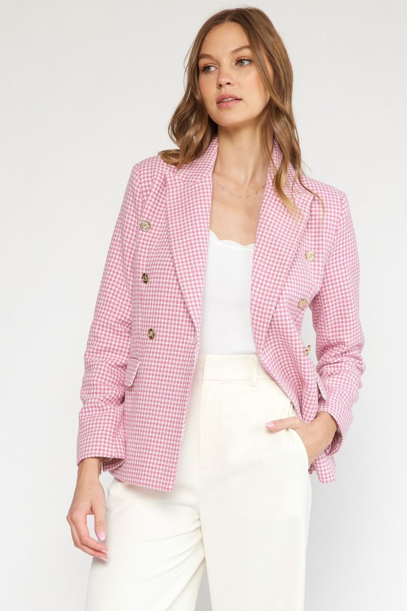 Pastel Houndstooth Blazer Jacket