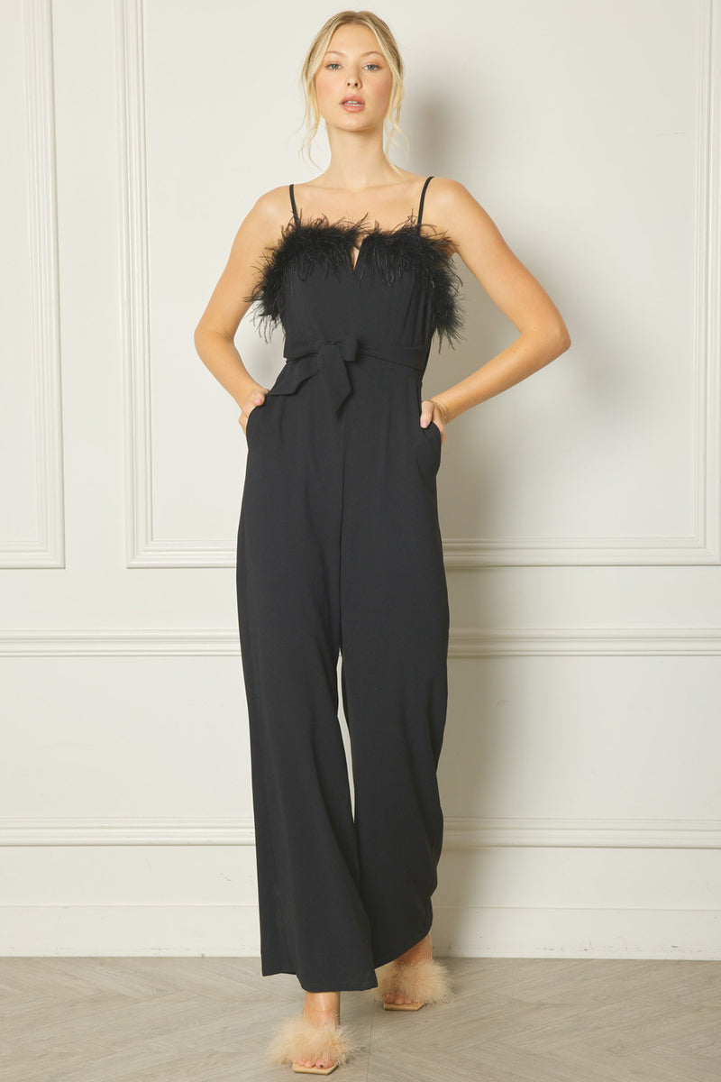Feather Trim Jumpsuit