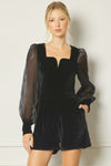 Organza Sleeve Velvet Romper