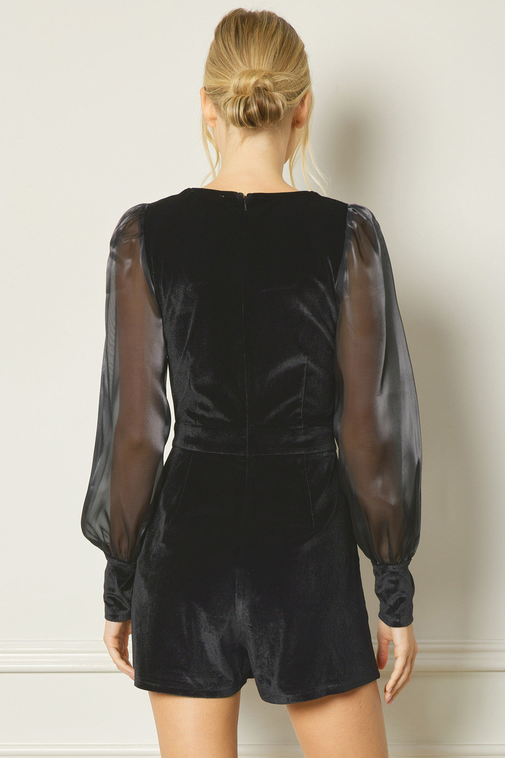 Organza Sleeve Velvet Romper