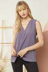 Sleeveless V-Neck Placket Detail Top