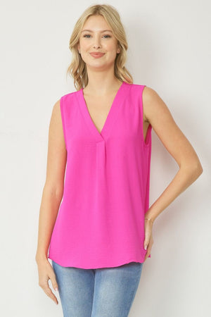 Sleeveless V-Neck Placket Detail Top