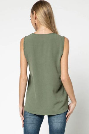 Sleeveless V-Neck Placket Detail Top - Free Souls Boutique