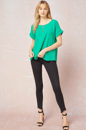 Roll Sleeve Scoop Neck Top