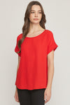 Roll Sleeve Scoop Neck Top