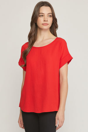 Roll Sleeve Scoop Neck Top