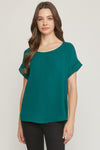 Roll Sleeve Scoop Neck Top