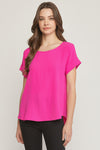 Roll Sleeve Scoop Neck Top