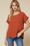 Roll Sleeve Scoop Neck Top