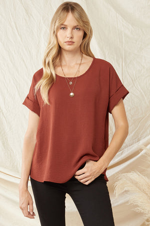 Roll Sleeve Scoop Neck Top
