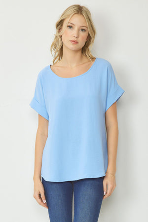 Roll Sleeve Scoop Neck Top