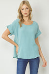 Roll Sleeve Scoop Neck Top