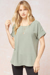 Roll Sleeve Scoop Neck Top