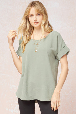 Roll Sleeve Scoop Neck Top